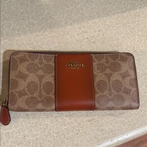 Coach Tan and Brown Signature Zip Wallet